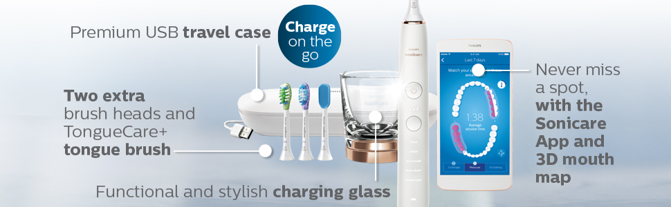 Philips Sonicare DiamondClean Smart 9500 Rechargeable Electric Power Toothbrush, Rose Gold (HX9924/61) 5 Philips DiamondClean Smart 9500 (HX9924/61) Sonicare Sonic electric toothbrush